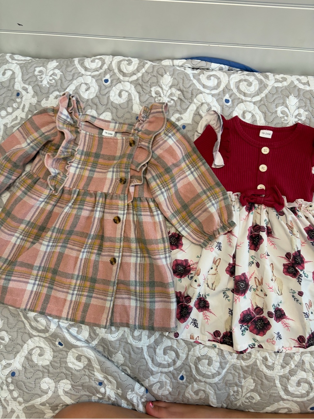 Girls Pink Plaid Ruffle Dress and Burgundy Dress- Unbranded